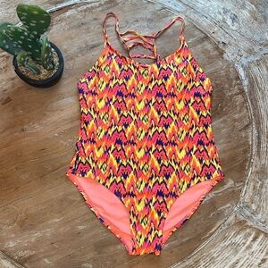 Women's Neon One Piece Swimsuit w/ Strappy Back Size XL
